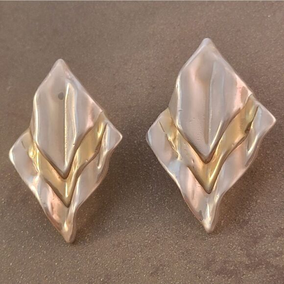 Vintage David Varsano Sterling Electroform Modernest 2-tone Post Omega Earrings - Picture 4 of 11